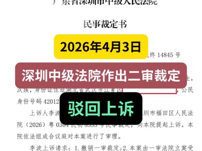 2024年4月3日，深圳中级法院作出二审裁定，驳回上诉