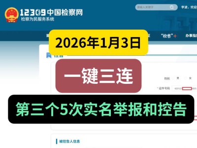 2026年1月3日，一键三连，第三个5次实名举报和控告