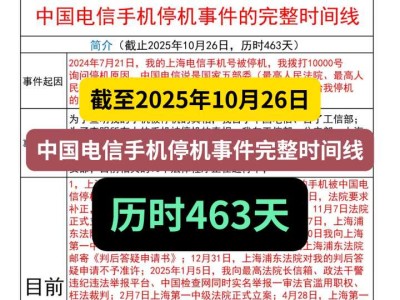 截至2025年10月26日,中国电信手机停机事件完整时间线,历时463天