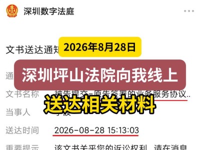 2026年8月28日，深圳坪山法院向我线上送达相关材料