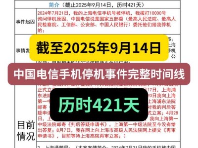截至2025年9月14日,中国电信手机停机事件完整时间线,历时421天