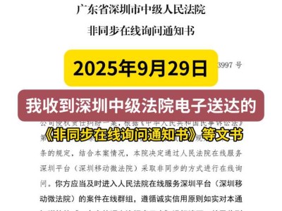 2025年9月29日,我收到深圳中级法院电子送达的《非同步在线询问通知书》等文书