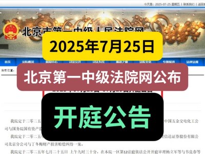2025年7月25日,北京第一中级法院网发布开庭公告,7月29日公开开庭