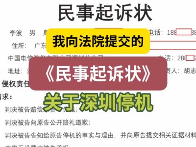 我向法院提交的《民事起诉状》(关于深圳停机)