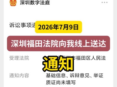 2026年7月9日，深圳福田法院向我线上送达通知