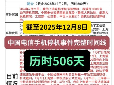 截至2025年12月8日，中国电信手机停机事件完整时间线，历时506天