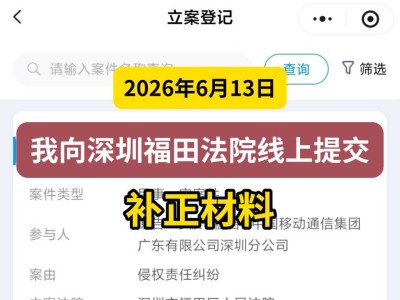 2026年6月13日，我向深圳福田法院线上提交补正材料